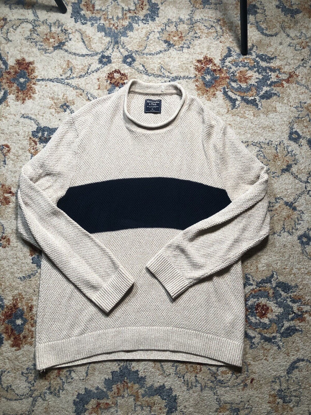 Vintage Abercrombie & Fitch Sweater Mens XL Round Neck Beige Stripped